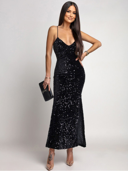 Cekinowa sukienka z odkrytymi plecami VINONA - czarna 2