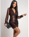 Cekinowa sukienka mini z tiulem SEVANNA - czekoladowa
