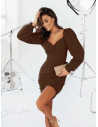 Sukienka z bufiastymi rękawami ADIANA - czekoladowa