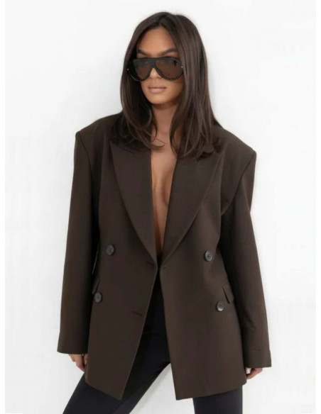 Taliowana marynarka z wiskozą MARVELLA - czekoladowa