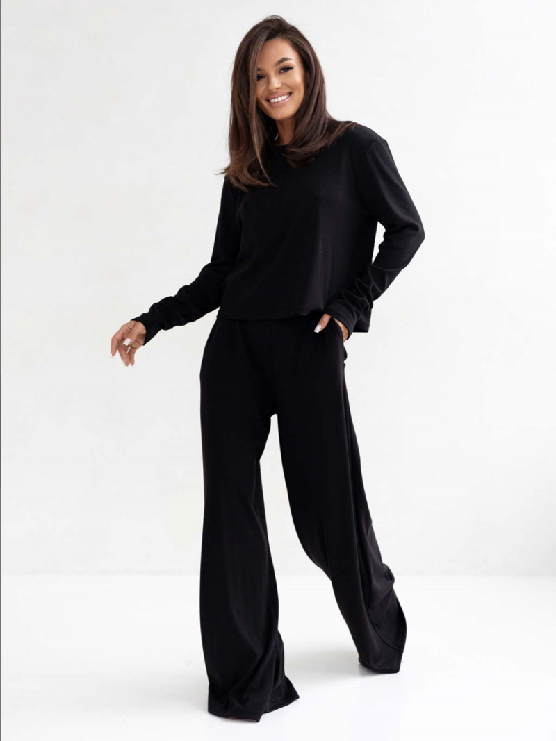 Wiskozowy komplet bluza i szerokie spodnie RINO - czarny