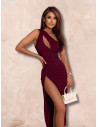 Elegancka midi sukienka na jedno ramię ATHENA - bordowa