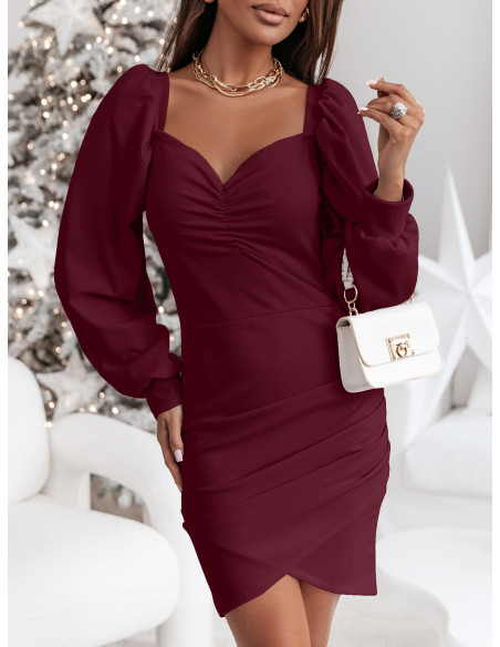 Sukienka z bufiastymi rękawami ADIANA - bordowa