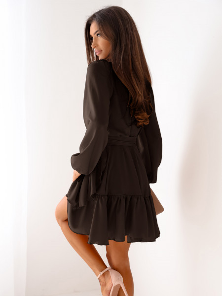 Przekładana sukienka z falbaną LURETTE - czekoladowa