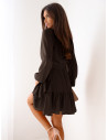 Przekładana sukienka z falbaną LURETTE - czekoladowa