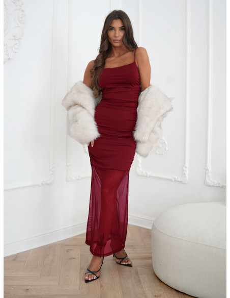 Dopasowana maxi sukienka na ramiączkach CLOELIA - bordowa