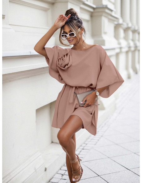 WP sukienka nietoperz z różą - brudny róż