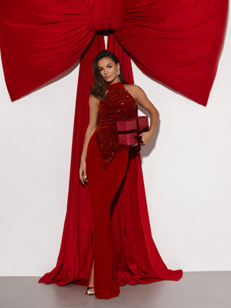 Maxi sukienka z cekinami MARCIA - czerwona