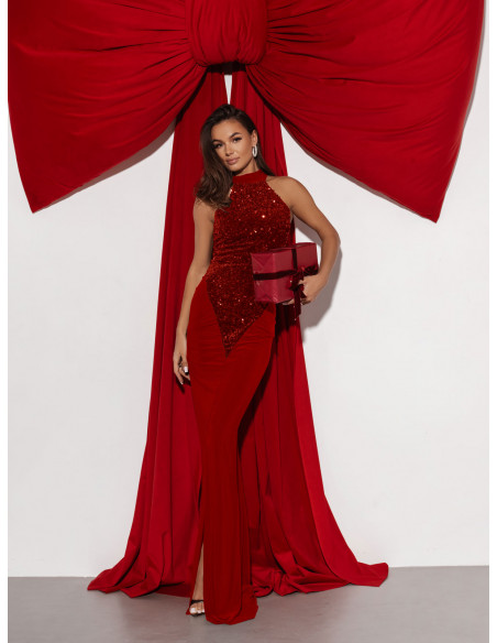 Maxi sukienka z cekinami MARCIA - czerwona