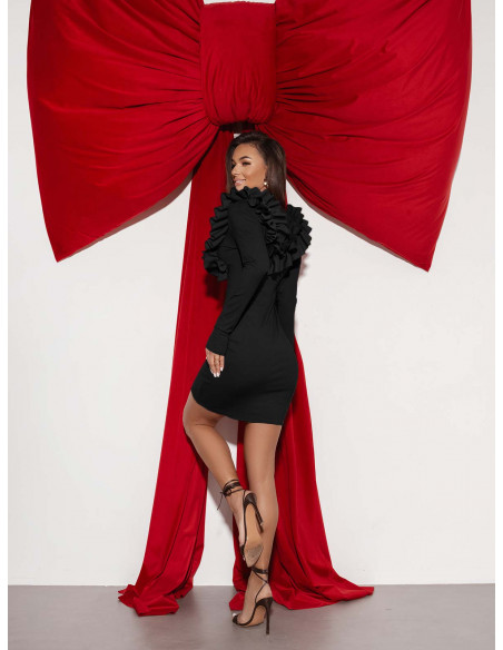 Wiskozowa sukienka mini z falbanami JOKASTA - czarna