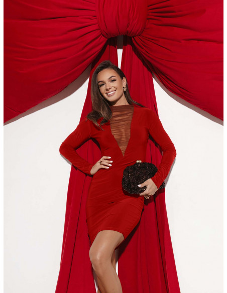 Sukienka mini z tiulową wstawką JOVITA - czerwona