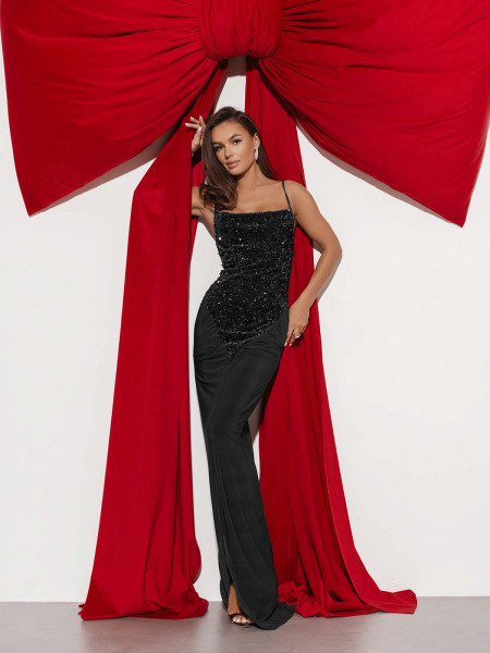 Sukienka maxi z cekinami LAURELLA - czarna