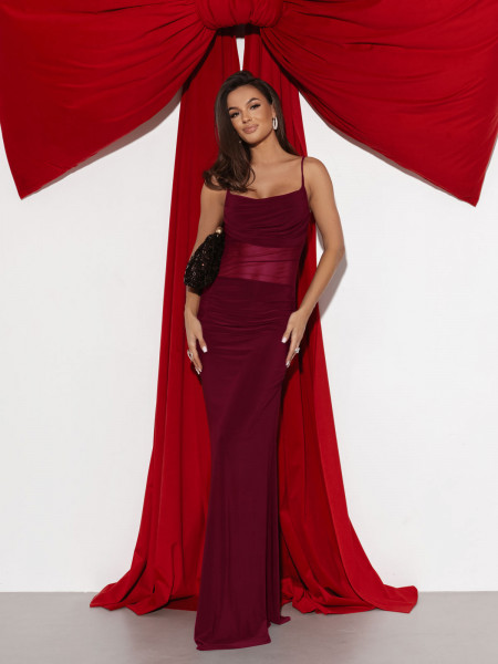 Sukienka maxi z tiulową wstawką LARISE - bordowa 2