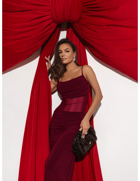 Sukienka maxi z tiulową wstawką LARISE - bordowa