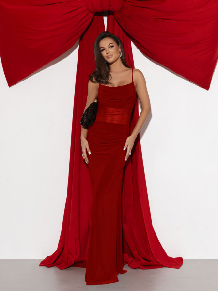 Sukienka maxi z tiulową wstawką LARISE - czerwona