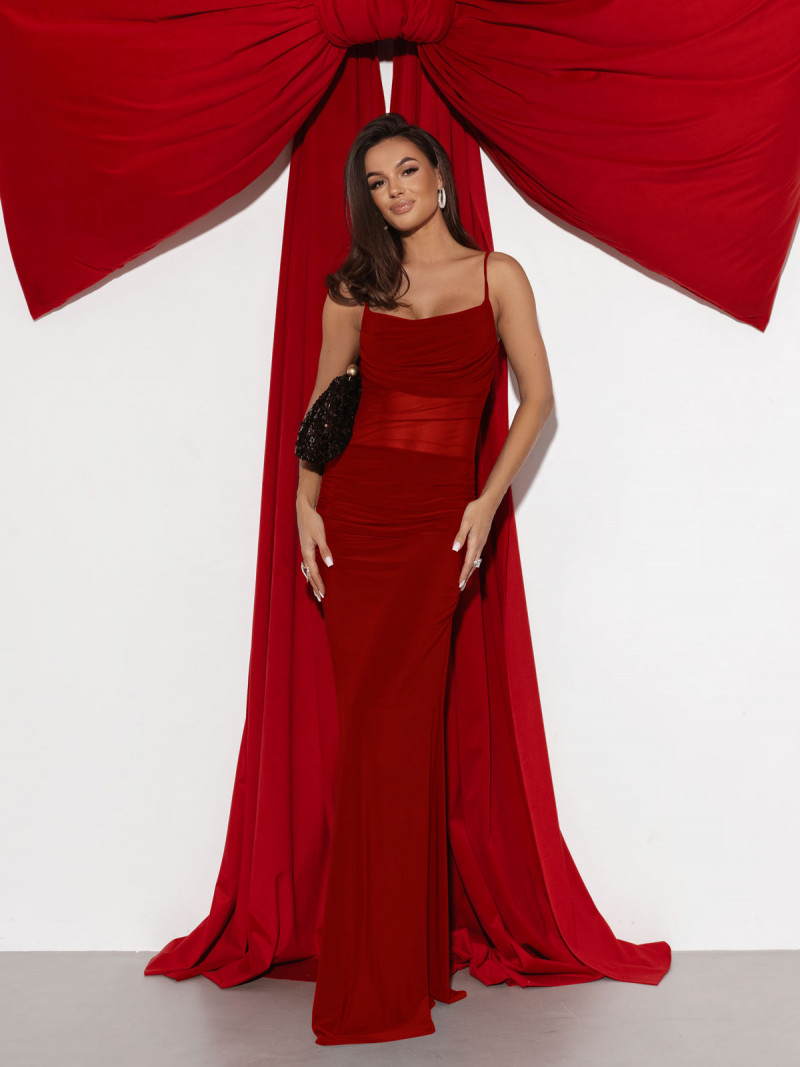 Sukienka maxi z tiulową wstawką LARISE - czerwona