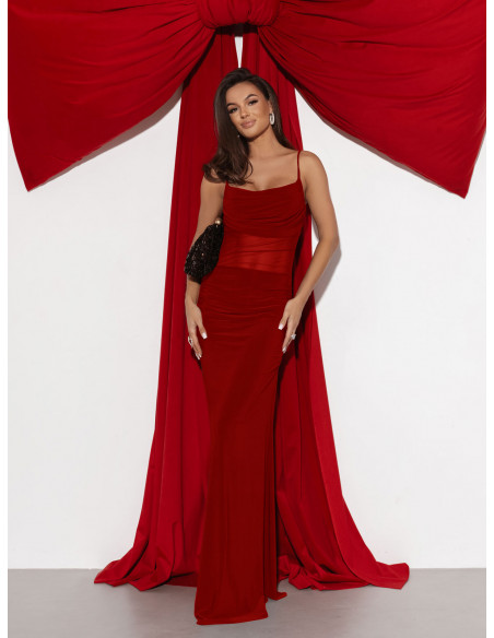 Sukienka maxi z tiulową wstawką LARISE - czerwona