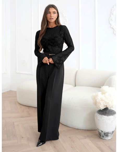 Elegancka koronkowa bluzka z marszczeniem SUNITA - czarna