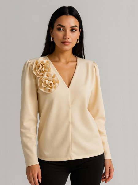 WP elegancka bluzka z różami - beżowa