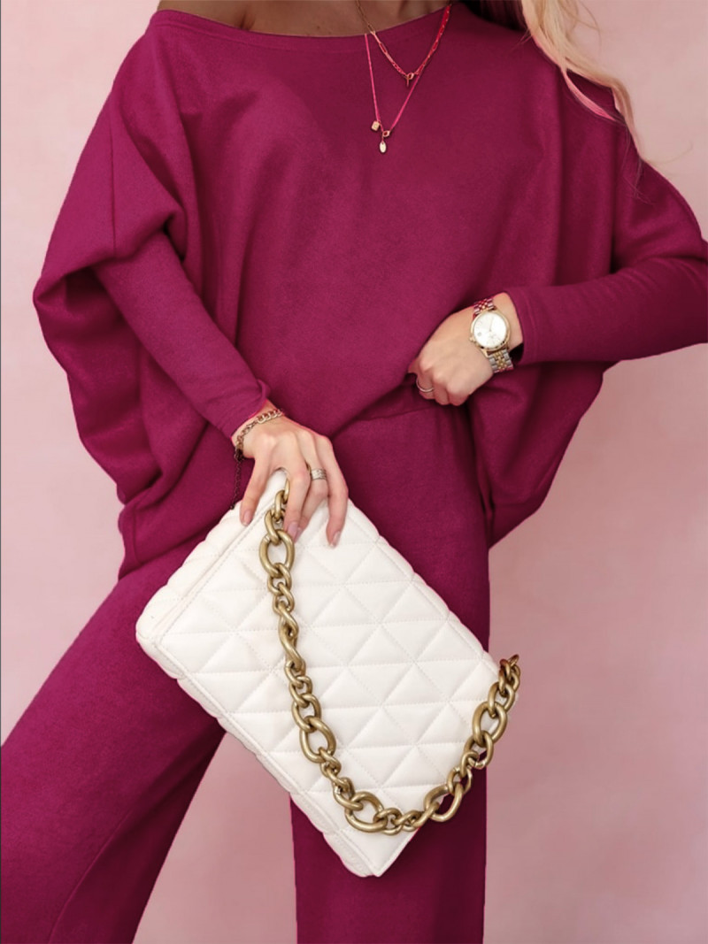 WP Komplet dzianinowy bluzka i szerokie spodnie - bordowy