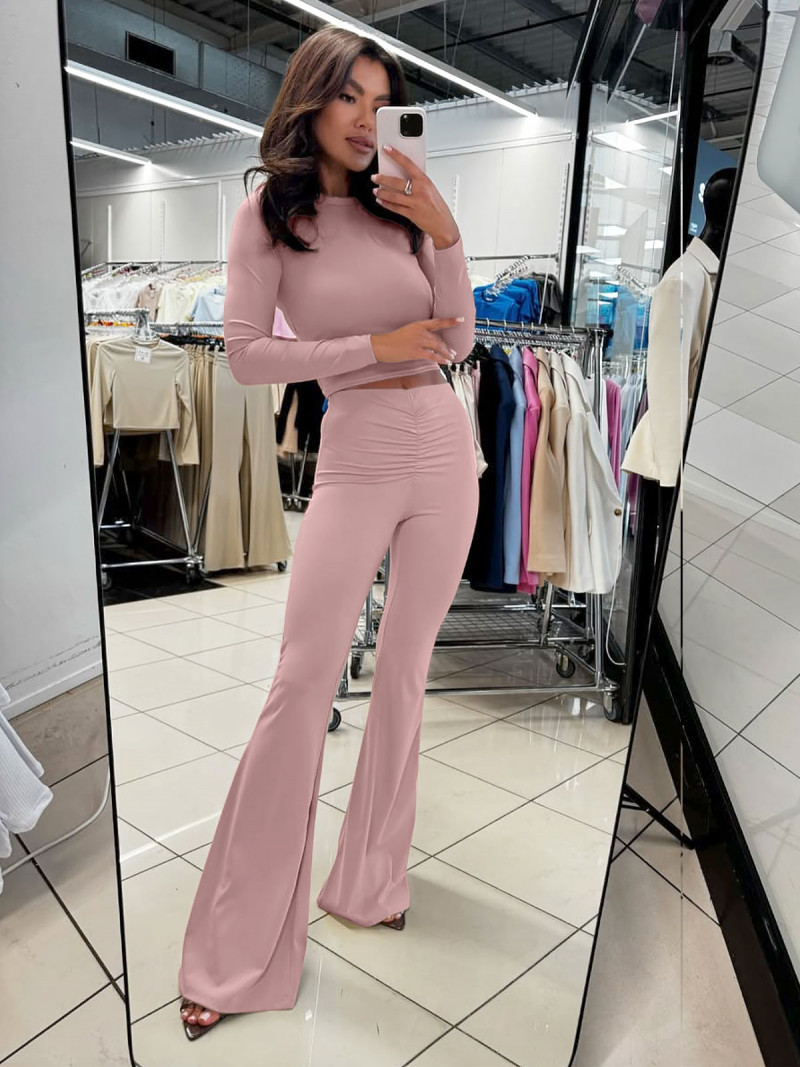 WP Komplet dopasowany bluzka i szerokie spodnie - brudny róż