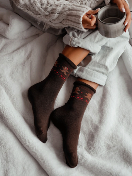 Skarpetki damskie bezuciskowe frotte ciastka - czekoladowe