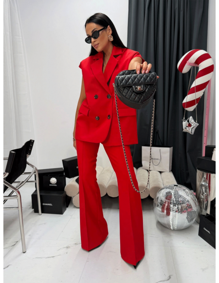 Eleganckie spodnie dzwony z kantem TENS - czerwone