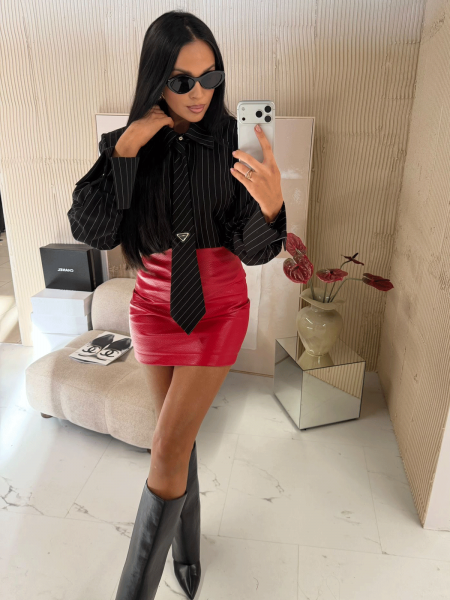 Koszula z krawatem w paski AELITA - czarna 2