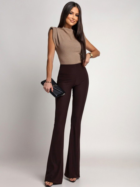 Dopasowane spodnie dzwony AVELISA - czekoladowe