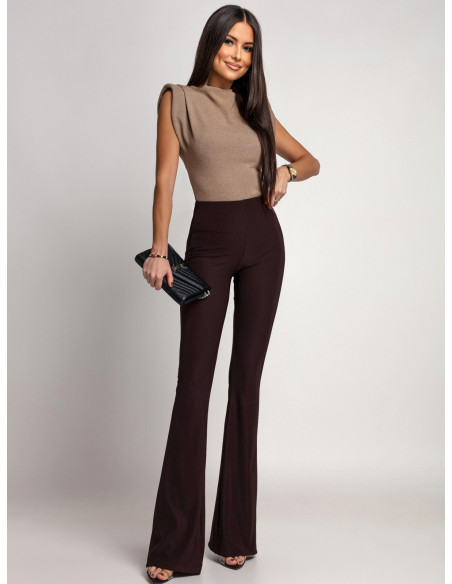 Dopasowane spodnie dzwony AVELISA - czekoladowe