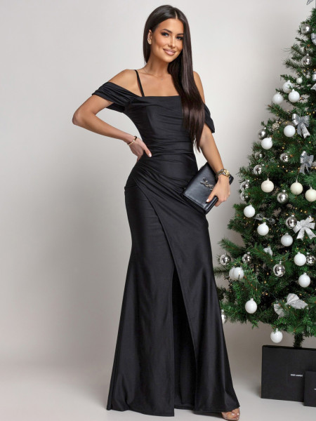 Sukienka maxi z przekładanym dołem VIANNA - czarna