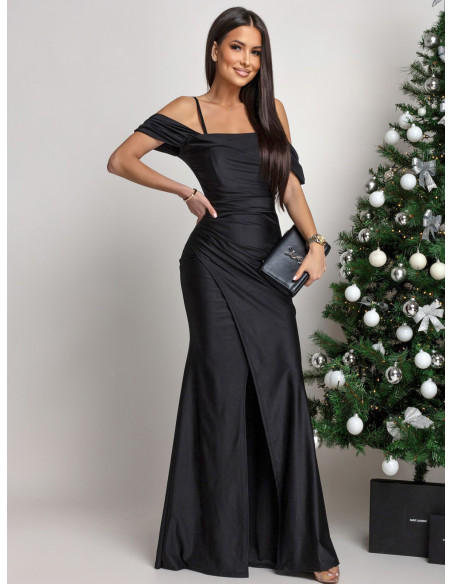 Sukienka maxi z przekładanym dołem VIANNA - czarna