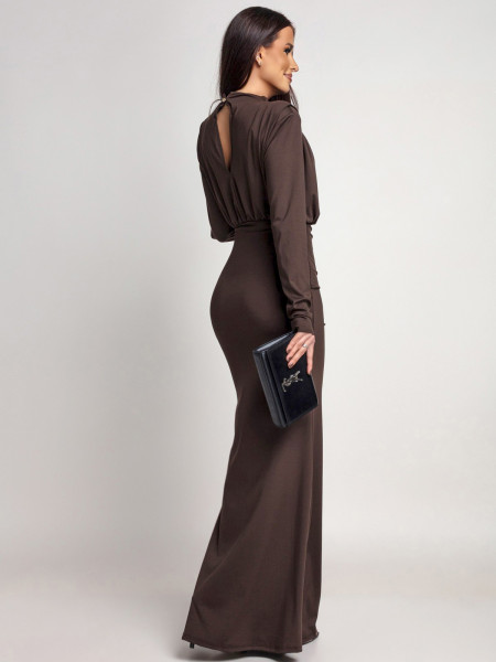 Sukienka maxi z odkrytymi plecami CALTIA - czekoladowa 2