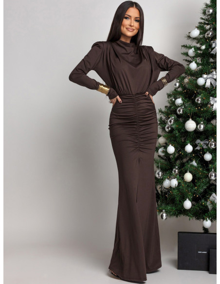 Sukienka maxi z odkrytymi plecami CALTIA - czekoladowa