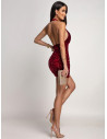Cekinowa sukienka mini z odkrytymi plecami LIVA - bordowa