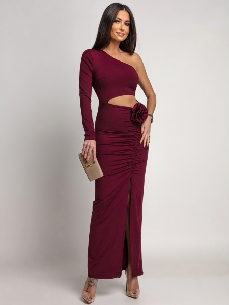 Sukienka maxi z wycięciem w talii KACIE - bordowa 2