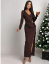 Elegancka sukienka maxi z wycięciem ASANTI - czekoladowa