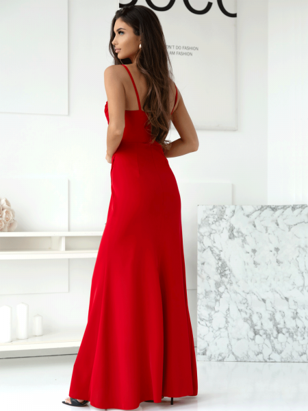 Elegancka sukienka maxi na ramiączkach KLARA - czerwona 2
