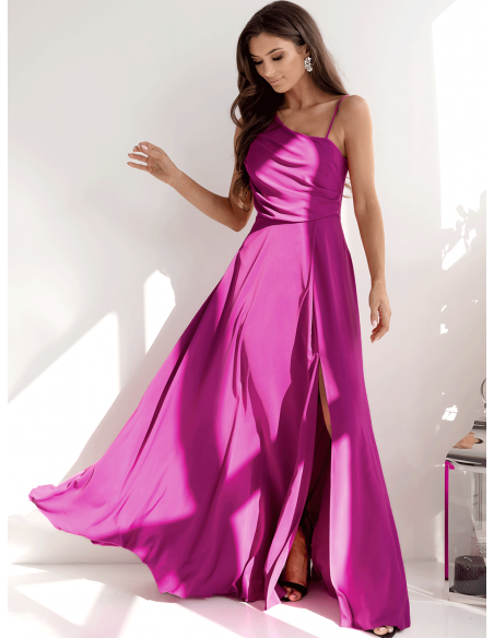 Elegancka sukienka maxi na jedno ramię MONAKO - fuksjowa