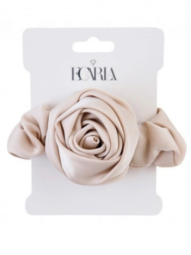 Gumka do włosów z ozdobną różą - beżowa