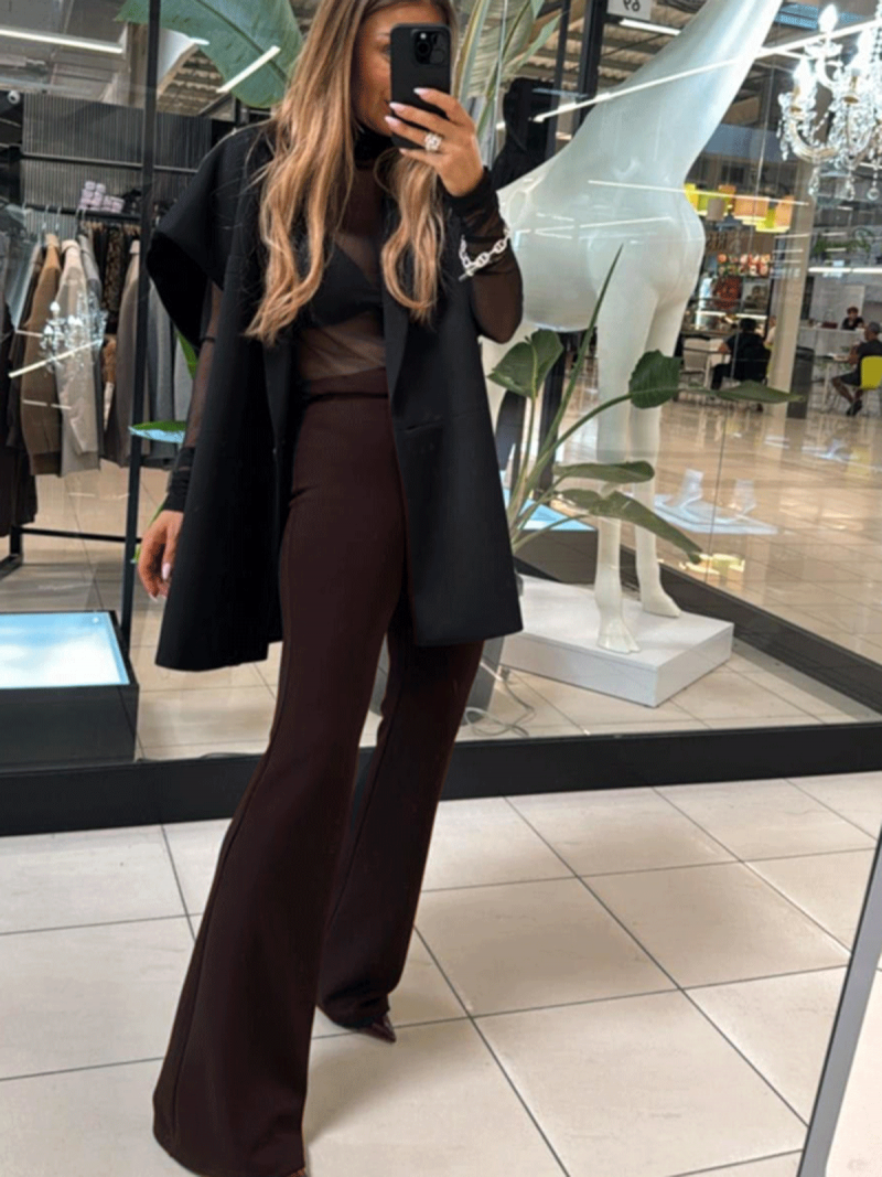 Spodnie dzwony wąskie VESSI - czekoladowe