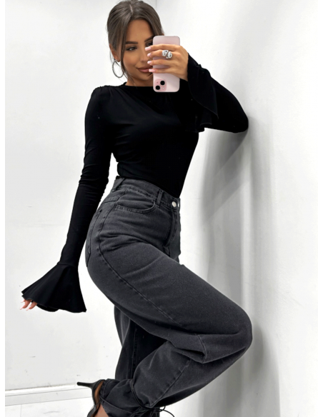 Wiskozowa bluzka z rękawem dzwonek EDALA - czarna