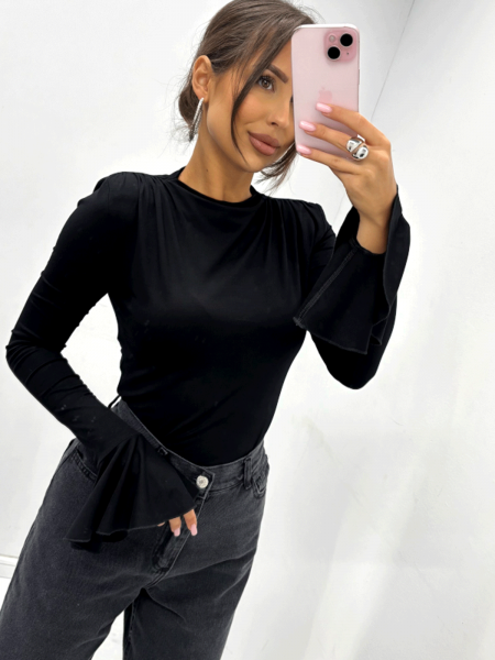 Wiskozowa bluzka z rękawem dzwonek EDALA - czarna 2