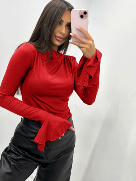 Wiskozowa bluzka z rękawem dzwonek EDALA - czerwona