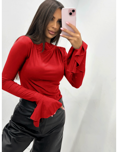 Wiskozowa bluzka z rękawem dzwonek EDALA - czerwona