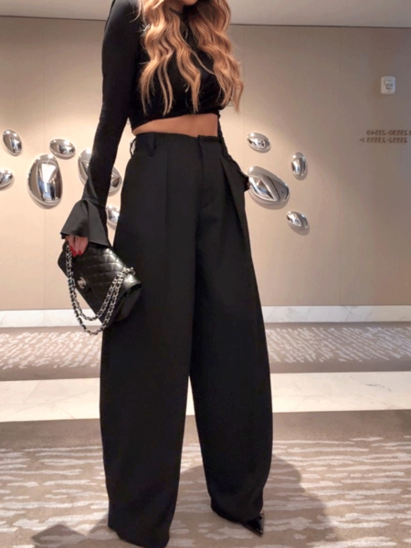 Eleganckie spodnie z szerokimi nogawkami ENZO - czarne 2