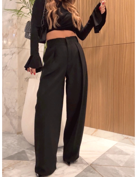 Eleganckie spodnie z szerokimi nogawkami ENZO - czarne