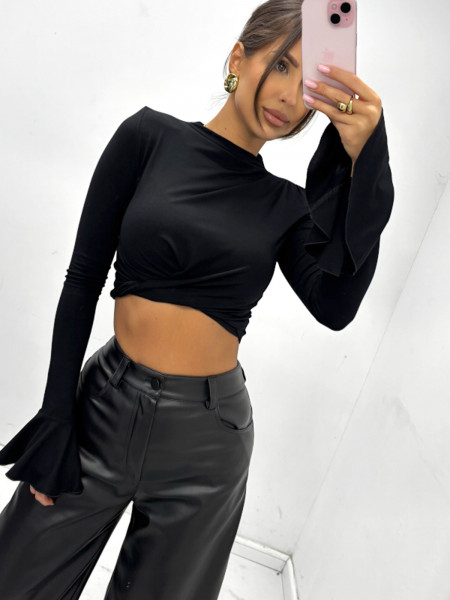 Wiskozowa krótka bluzka z rękawem dzwonek TOLAN - czarna 2