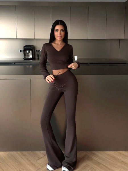 Komplet 2w1 krótki top i spodnie BOSTON - czekoladowy