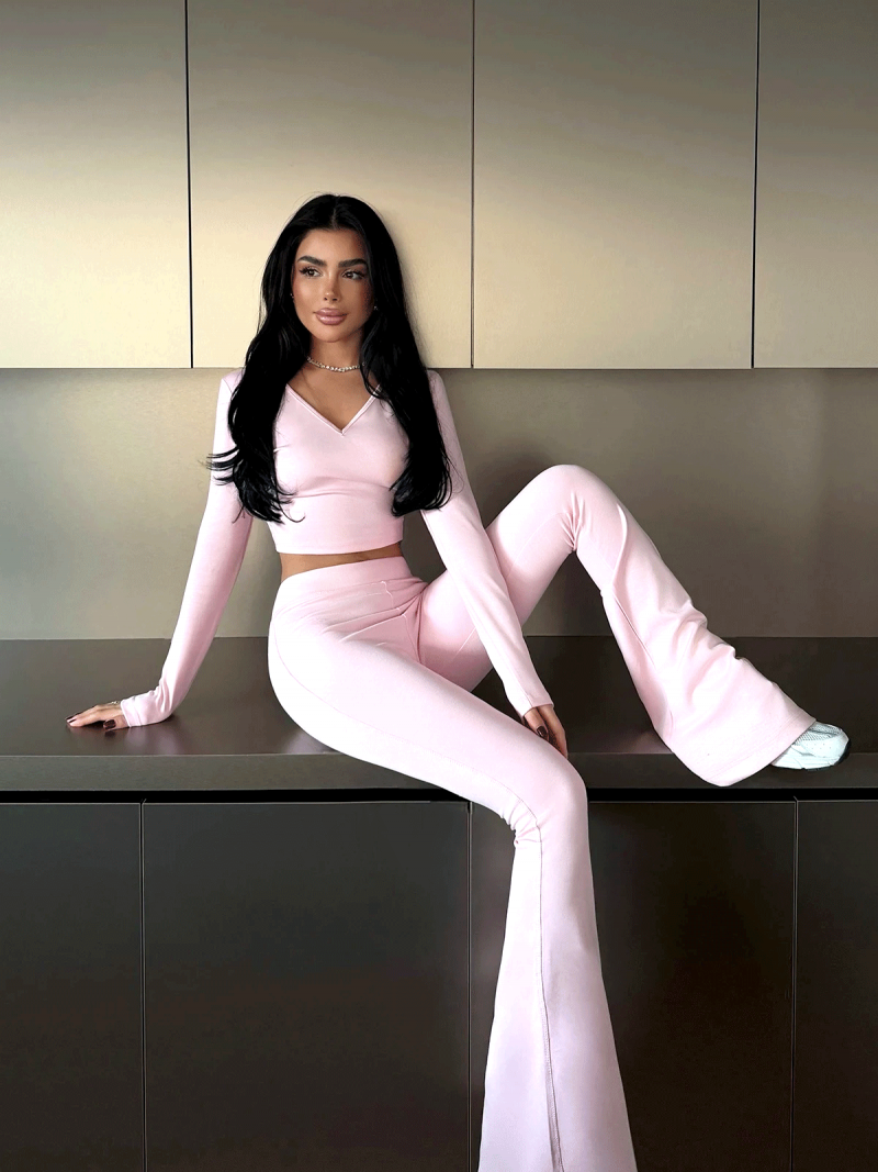 Komplet 2w1 krótki top i spodnie BOSTON - pudrowy róż